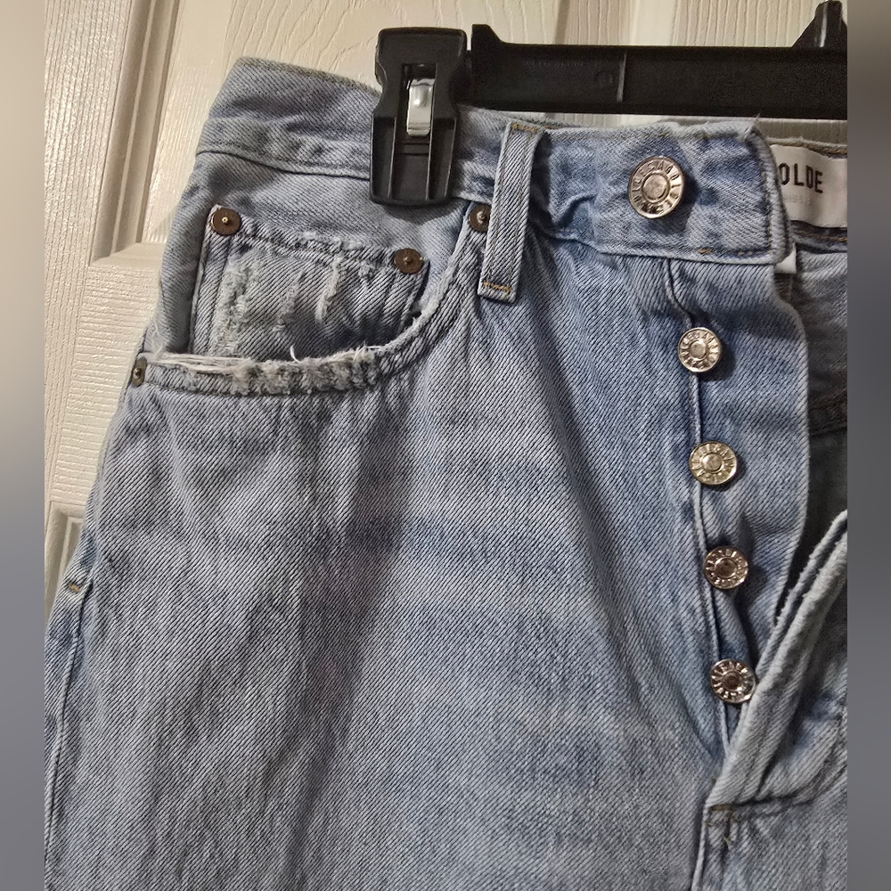 AGOLDE Riley High Rise Straight Crop, Button-Fly, Light Destructed Wash, EUC! - Picture 5 of 13